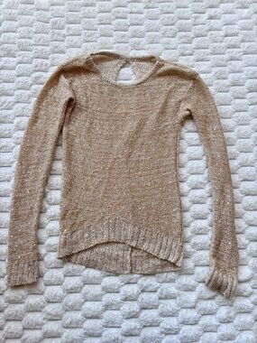Sequined Gold Pull Over Sweater w Open Back detail Long sleeve